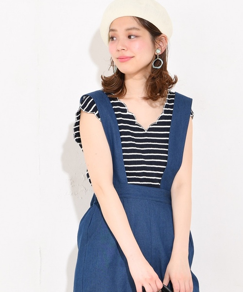 natural couture（ナチュラルクチュール）の「テレコスカラップ2WAYプルオーバー（Tシャツ/カットソー・レディース・ブラック/パープル/レッド/アイボリー/ネイビー・FREE）」の4枚目の写真