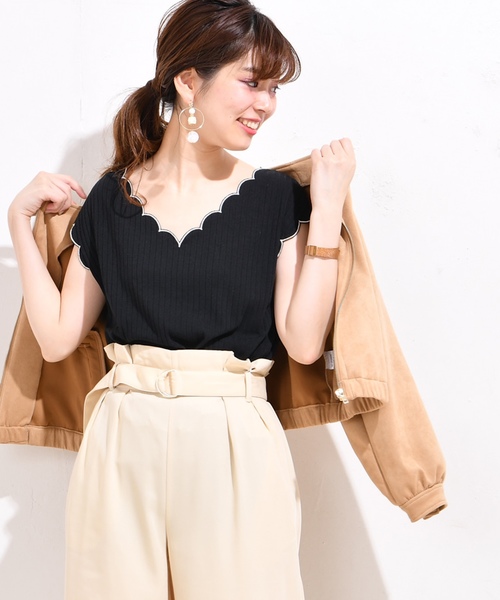 natural couture（ナチュラルクチュール）の「テレコスカラップ2WAYプルオーバー（Tシャツ/カットソー・レディース・ブラック/パープル/レッド/アイボリー/ネイビー・FREE）」の3枚目の写真