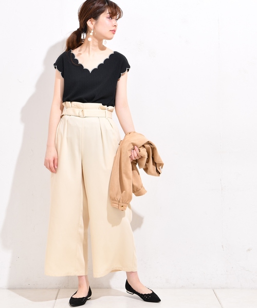 natural couture（ナチュラルクチュール）の「テレコスカラップ2WAYプルオーバー（Tシャツ/カットソー・レディース・ブラック/パープル/レッド/アイボリー/ネイビー・FREE）」の20枚目の写真