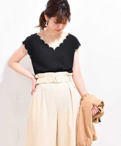 natural couture（ナチュラルクチュール）の「テレコスカラップ2WAYプルオーバー（Tシャツ/カットソー・レディース・ブラック/パープル/レッド/アイボリー/ネイビー・FREE）」の9枚目の写真