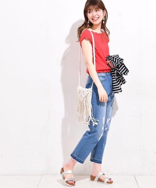 natural couture（ナチュラルクチュール）の「テレコスカラップ2WAYプルオーバー（Tシャツ/カットソー・レディース・ブラック/パープル/レッド/アイボリー/ネイビー・FREE）」の13枚目の写真