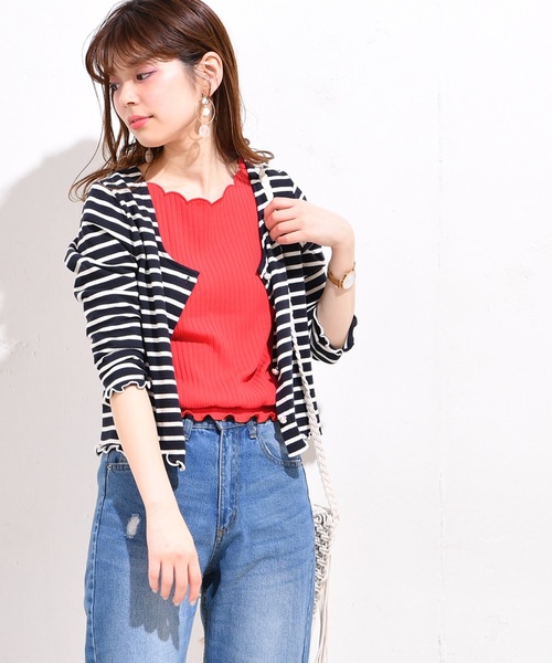 natural couture（ナチュラルクチュール）の「テレコスカラップ2WAYプルオーバー（Tシャツ/カットソー・レディース・ブラック/パープル/レッド/アイボリー/ネイビー・FREE）」の7枚目の写真