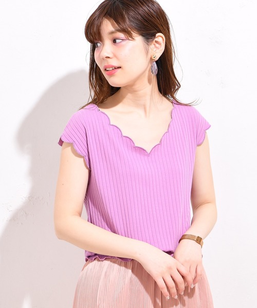 natural couture（ナチュラルクチュール）の「テレコスカラップ2WAYプルオーバー（Tシャツ/カットソー・レディース・ブラック/パープル/レッド/アイボリー/ネイビー・FREE）」の21枚目の写真