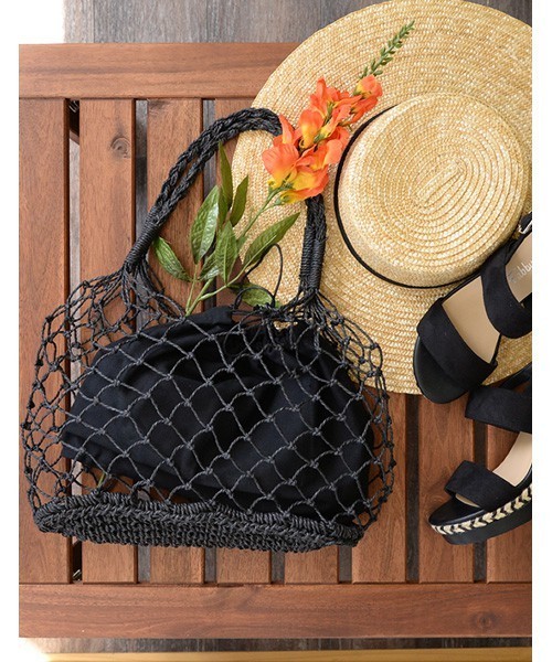 Re:EDIT（リエディ）の「巾着付きフィッシュネットバッグ（トートバッグ・レディース・ブラック/ベージュ/アイボリー・FREE）」の2枚目の写真