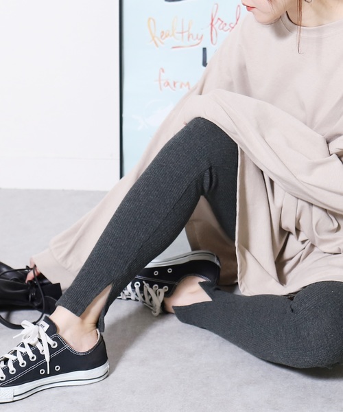 reca(レカ)の「伸縮性抜群◇recaレギンスシリーズ② ストレッチ サイドスリット リブレギンス(レギンス/スパッツ・レディース・ライトグレー/ブラック/ベージュ/アイボリー/ダークグレー/ブラウン/カーキ/モカ/グレー系その他・FREE)」の4枚目の写真