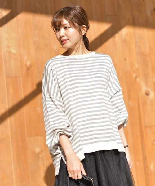 rps（アールピーエス）の「ボリューム袖ボーダーニットプルオーバー（ニット/セーター・レディース・ブラック/ネイビー/ラベンダー/杢グレー・M）」の3枚目の写真