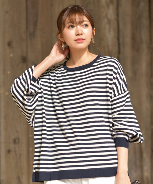 rps（アールピーエス）の「ボリューム袖ボーダーニットプルオーバー（ニット/セーター・レディース・ブラック/ネイビー/ラベンダー/杢グレー・M）」の4枚目の写真