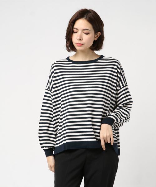 rps（アールピーエス）の「ボリューム袖ボーダーニットプルオーバー（ニット/セーター・レディース・ブラック/ネイビー/ラベンダー/杢グレー・M）」の7枚目の写真