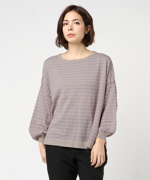 rps（アールピーエス）の「ボリューム袖ボーダーニットプルオーバー（ニット/セーター・レディース・ブラック/ネイビー/ラベンダー/杢グレー・M）」の12枚目の写真