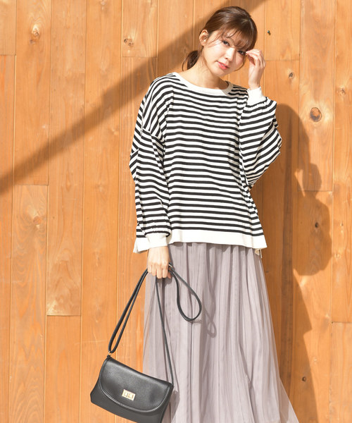 rps（アールピーエス）の「ボリューム袖ボーダーニットプルオーバー（ニット/セーター・レディース・ブラック/ネイビー/ラベンダー/杢グレー・M）」の6枚目の写真