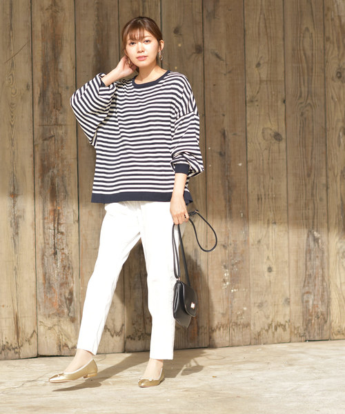 rps（アールピーエス）の「ボリューム袖ボーダーニットプルオーバー（ニット/セーター・レディース・ブラック/ネイビー/ラベンダー/杢グレー・M）」の10枚目の写真