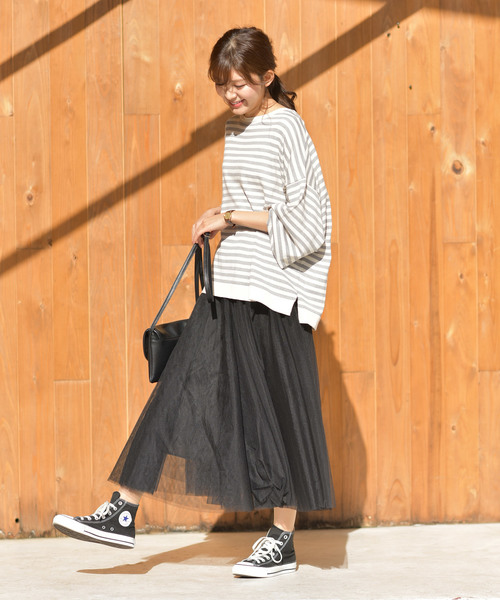 rps（アールピーエス）の「ボリューム袖ボーダーニットプルオーバー（ニット/セーター・レディース・ブラック/ネイビー/ラベンダー/杢グレー・M）」の5枚目の写真