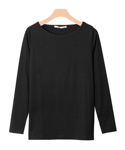 Pierrot（ピエロ）の「前身頃2枚仕立てで透けにくい ネックデザインが選べる テレコリブカットソー（Tシャツ/カットソー・レディース・グレー系その他3/ホワイト系その他5/パープル系その他3/オフホワイト/ブラック系その他/パープル系その他2/杢グレー/ライトグレー/グリーン系その他2/ブラウン系その他2/グリーン系その他3/ブルー系その他/ブラック系その他2/オレンジ系その他2/オレンジ系その他/グリーン系その他/ブラック系その他5/オレンジ系その他3/ブラック系その他4/パープル系その他/ブラック/ブラック系その他3/ネイビー/ホワイト系その他2/ブラウン系その他3/グレー系その他2/ホワイト系その他4/ブラウン系その他/ホワイト系その他/ブルー系その他2/ホワイト系その他3/グレー系その他4/グレー系その他・L/M）」の10枚目の写真