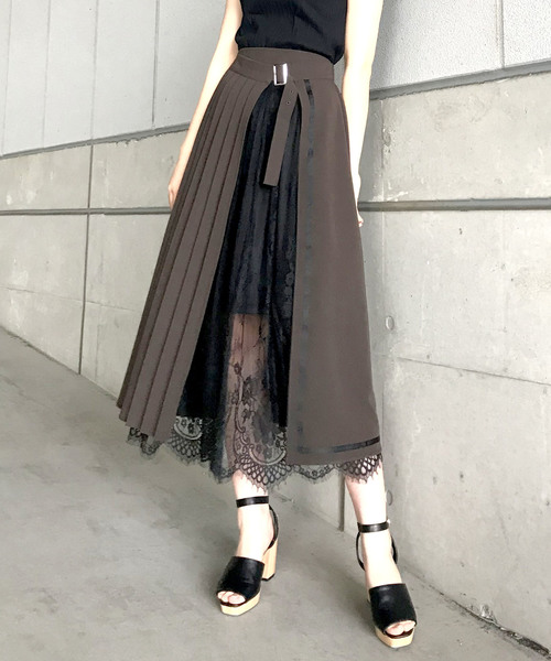archives(アルシーヴ)の「プリーツ×レーススカート(スカート・レディース・ブラック/ブラウン/ベージュ・MEDIUM)」の3枚目の写真