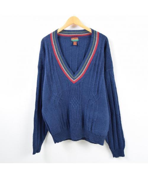 VINTAGE(ヴィンテージ)の古着「チルデンニットセーター(ニット/セーター)」|ネイビー