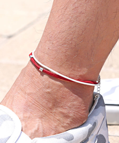 LUXSTYLE（ラグスタイル）の「2連レザーアンクレット（アンクレット・メンズ・ブラック/ブラウン/ネイビー/レッド/ターコイズブルー/ベージュ・FREE）」の6枚目の写真