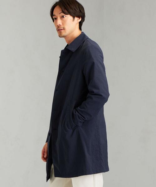 【美品】relaxing ナイロンオックス ステンカラーコート L ネイビー green label relaxing（グリーンレーベルリラクシング）の「NM