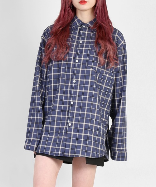 DING(ディング)の「DING/チェックシャツ(シャツ/ブラウス・レディース・ネイビー/グリーン/アイボリー・FREE)」の3枚目の写真