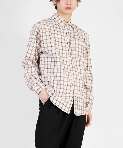 DING(ディング)の「DING/チェックシャツ(シャツ/ブラウス・レディース・ネイビー/グリーン/アイボリー・FREE)」の1枚目の写真