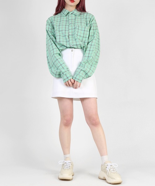 DING(ディング)の「DING/チェックシャツ(シャツ/ブラウス・レディース・ネイビー/グリーン/アイボリー・FREE)」の5枚目の写真