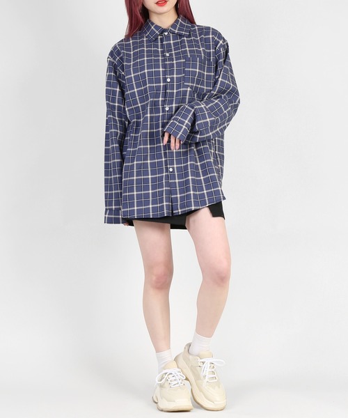 DING(ディング)の「DING/チェックシャツ(シャツ/ブラウス・レディース・ネイビー/グリーン/アイボリー・FREE)」の6枚目の写真