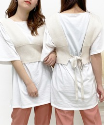 PairPair | バックリボンベスト×チュニックTシャツセット(ベスト)