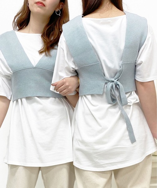 PairPair（ペアペア）の「ニットビスチェ×チュニックSET（ベスト・レディース・ライトブルー/アイボリー/オレンジ・FREE）」の3枚目の写真