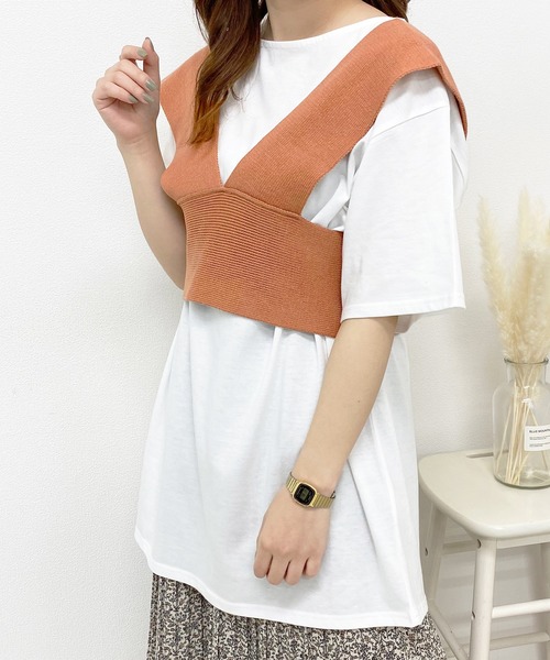 PairPair（ペアペア）の「ニットビスチェ×チュニックSET（ベスト・レディース・ライトブルー/アイボリー/オレンジ・FREE）」の9枚目の写真
