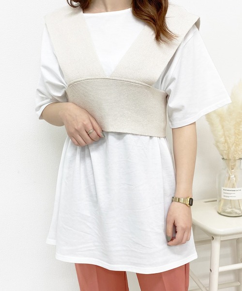 PairPair（ペアペア）の「ニットビスチェ×チュニックSET（ベスト・レディース・ライトブルー/アイボリー/オレンジ・FREE）」の21枚目の写真