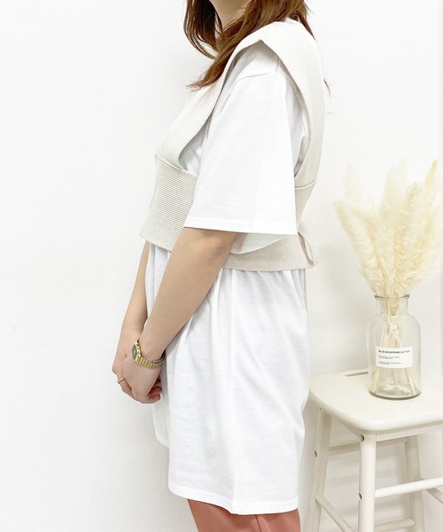 PairPair（ペアペア）の「ニットビスチェ×チュニックSET（ベスト・レディース・ライトブルー/アイボリー/オレンジ・FREE）」の7枚目の写真