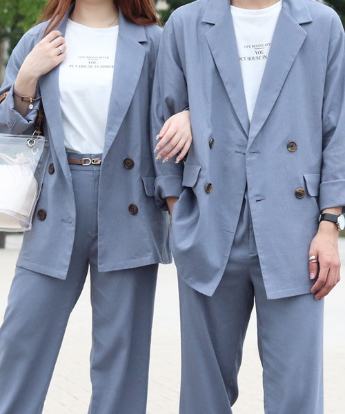 PairPair（ペアペア）の「リネンダブルジャケット(セットアップ)（テーラードジャケット・レディース・アイボリー/ブルーグレー・FREE）」の2枚目の写真