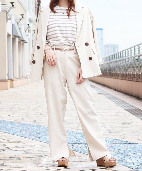 PairPair（ペアペア）の「リネンダブルジャケット(セットアップ)（テーラードジャケット・レディース・アイボリー/ブルーグレー・FREE）」の4枚目の写真