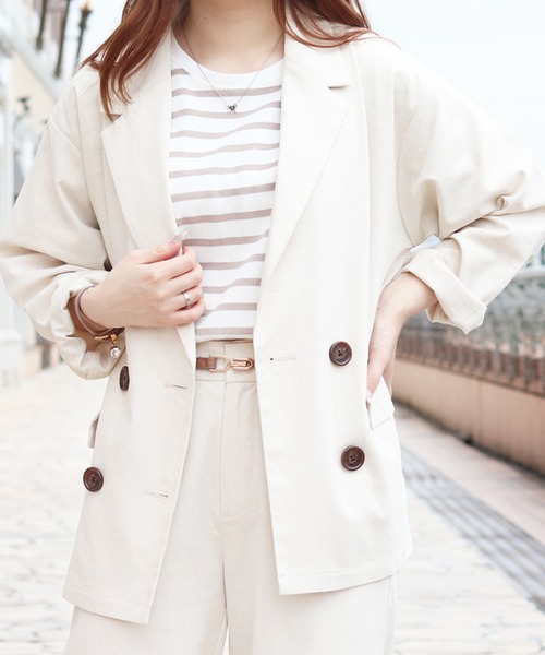 PairPair（ペアペア）の「リネンダブルジャケット(セットアップ)（テーラードジャケット・レディース・アイボリー/ブルーグレー・FREE）」の5枚目の写真