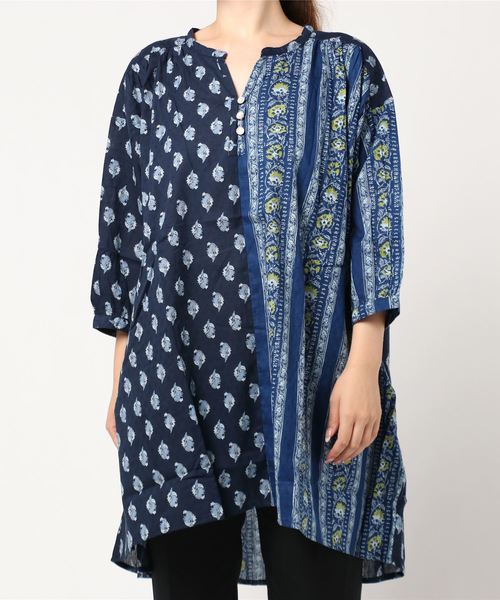 チャイハネ(チャイハネ)の「【チャイハネ】コットンドビー ブロックプリントチュニック(チュニック・レディース・キャメル/ネイビー/パープル・FREE)」の11枚目の写真