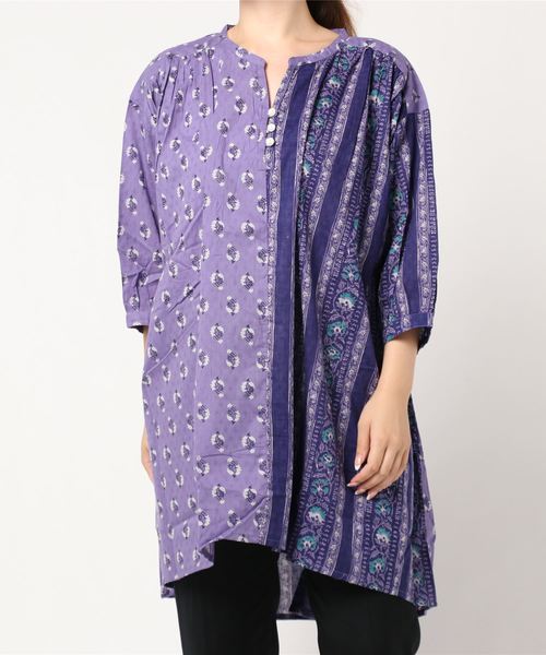 チャイハネ(チャイハネ)の「【チャイハネ】コットンドビー ブロックプリントチュニック(チュニック・レディース・キャメル/ネイビー/パープル・FREE)」の15枚目の写真