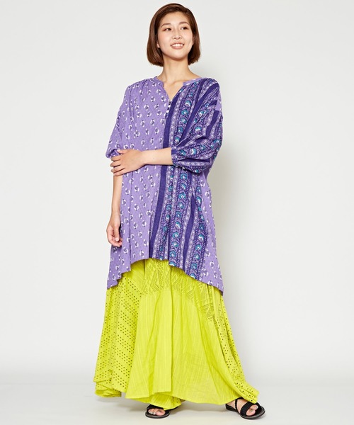 チャイハネ(チャイハネ)の「【チャイハネ】コットンドビー ブロックプリントチュニック(チュニック・レディース・キャメル/ネイビー/パープル・FREE)」の16枚目の写真