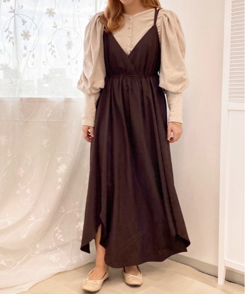 apres jour（アプレジュール）の「デザインキャミワンピース【ZOZOTOWN限定アイテム】（ワンピース・レディース・スモークピンク/ベージュ/ダークブラウン/グレイッシュベージュ・MEDIUM/X-LARGE/SMALL）」の8枚目の写真