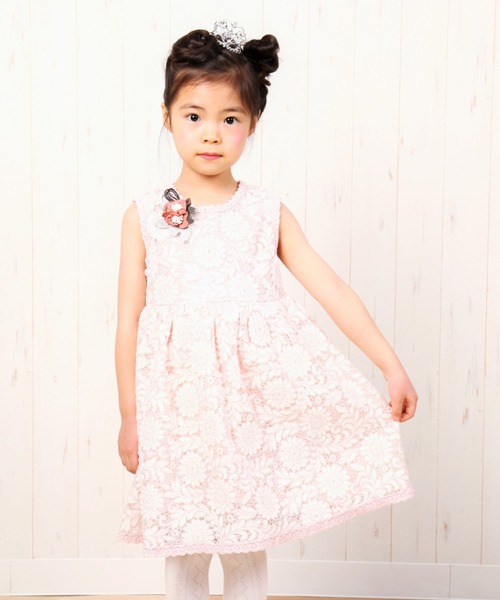 100 140 フラワーレースワンピース リボンコサージュ付き ワンピース Nino ニノ のファッション通販 Zozotown