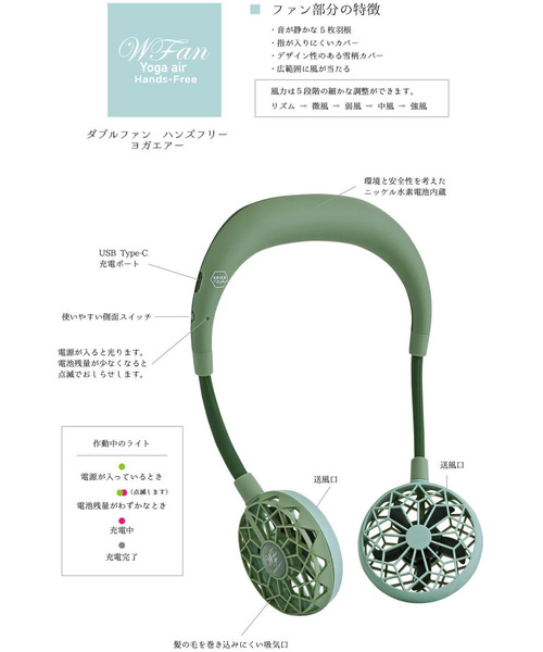 SPICE OF LIFE（スパイス オブ ライフ）の「【正規品/在庫限り】両手が使える ハンズフリー扇風機「WFan(ダブルファン) ヨガエアー」カモフラージュ（アウトドアグッズ・メンズ・カーキ・ONE SIZE）」の12枚目の写真