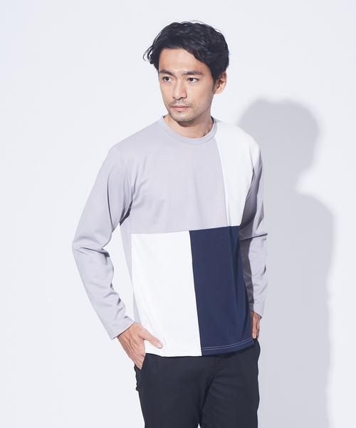 ABAHOUSE GRAY(アバハウスグレイ)の「【展開店舗限定】ポンチ パネル 切替 長袖 Tシャツ(Tシャツ/カットソー・メンズ・ホワイト/ネイビー/グレー・46/48)」の1枚目の写真