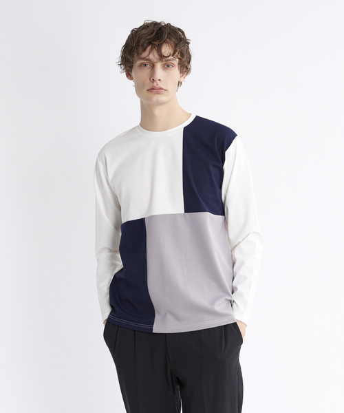 ABAHOUSE GRAY(アバハウスグレイ)の「【展開店舗限定】ポンチ パネル 切替 長袖 Tシャツ(Tシャツ/カットソー・メンズ・ホワイト/ネイビー/グレー・46/48)」の2枚目の写真