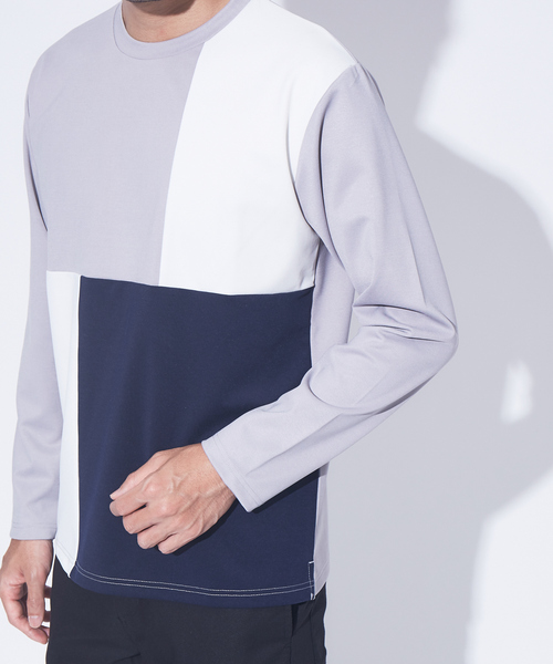 ABAHOUSE GRAY(アバハウスグレイ)の「【展開店舗限定】ポンチ パネル 切替 長袖 Tシャツ(Tシャツ/カットソー・メンズ・ホワイト/ネイビー/グレー・46/48)」の8枚目の写真