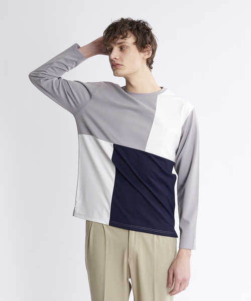 ABAHOUSE GRAY(アバハウスグレイ)の「【展開店舗限定】ポンチ パネル 切替 長袖 Tシャツ(Tシャツ/カットソー・メンズ・ホワイト/ネイビー/グレー・46/48)」の11枚目の写真