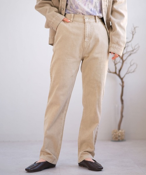 ＡＮＤＪ（アンドジェイ）の「ウォッシュ加工ハイウエストストレートデニムパンツ（デニムパンツ・レディース・ベージュ/アイボリー/ミント・M）」の3枚目の写真