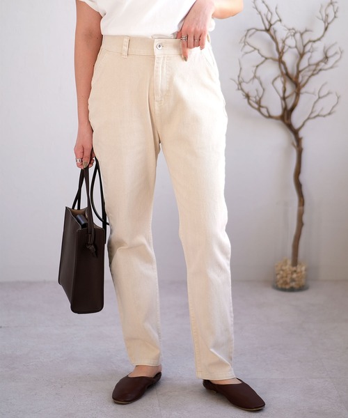 ＡＮＤＪ（アンドジェイ）の「ウォッシュ加工ハイウエストストレートデニムパンツ（デニムパンツ・レディース・ベージュ/アイボリー/ミント・M）」の2枚目の写真