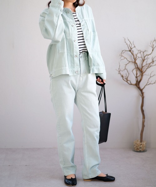 ＡＮＤＪ（アンドジェイ）の「ウォッシュ加工ハイウエストストレートデニムパンツ（デニムパンツ・レディース・ベージュ/アイボリー/ミント・M）」の4枚目の写真