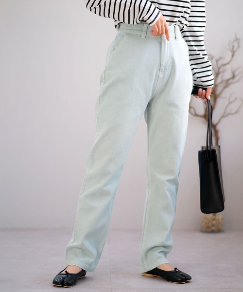 ＡＮＤＪ（アンドジェイ）の「ウォッシュ加工ハイウエストストレートデニムパンツ（デニムパンツ・レディース・ベージュ/アイボリー/ミント・M）」の6枚目の写真