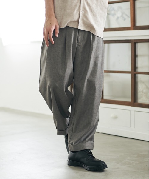DOOPZ（ドープス）の「back tuck wide slacks PT /  バックタックワイドスラックスパンツ（スラックス・メンズ・チャコールグレー/グレイッシュベージュ・SMALL/MEDIUM/LARGE）」の7枚目の写真
