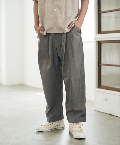 DOOPZ（ドープス）の「back tuck wide slacks PT /  バックタックワイドスラックスパンツ（スラックス・メンズ・チャコールグレー/グレイッシュベージュ・SMALL/MEDIUM/LARGE）」の14枚目の写真