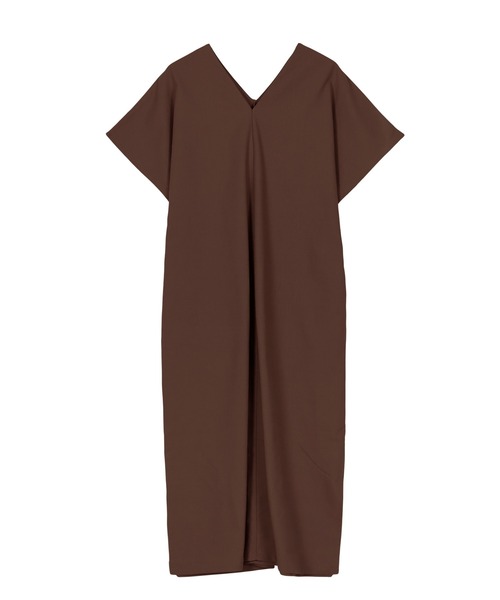 リネンブレンドVネックマキシワンピース